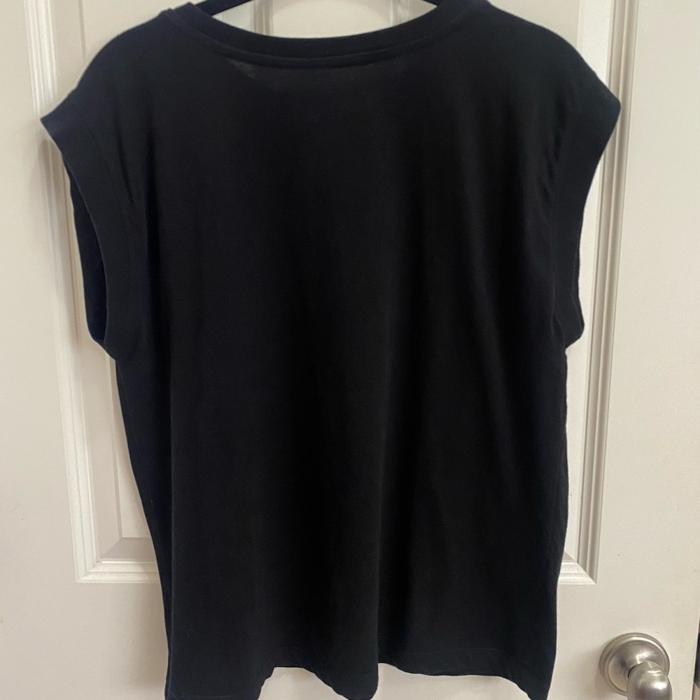 LOFT cap sleeve tee shirt with pleats at shoulder. Color is black in Size-Medium - Picture 2 of 5